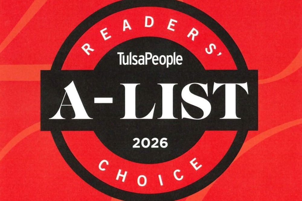 Red cover announcing TulsaPeople Readers’ A-List 2026, with a black circular badge featuring 'A-LIST' and the firm name at the bottom.