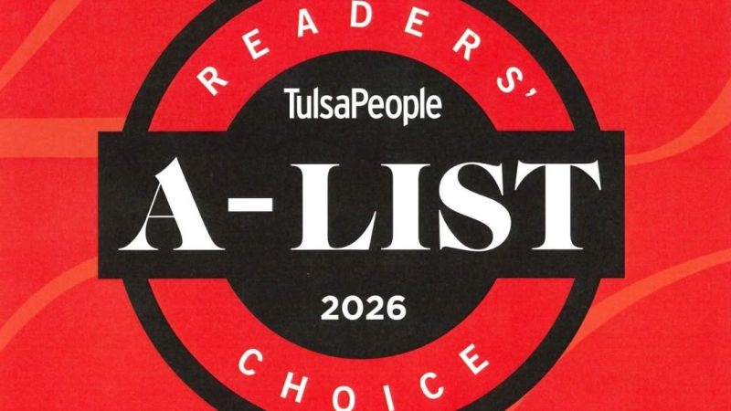 Red cover announcing TulsaPeople Readers’ A-List 2026, with a black circular badge featuring 'A-LIST' and the firm name at the bottom.