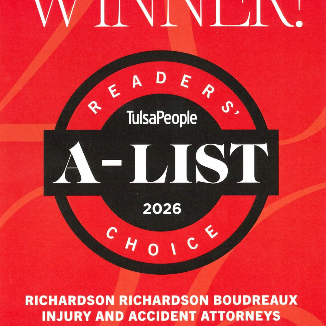 TulsaPeople A-List 2026 winner logo for Richardson Richardson Boudreaux, top injury and accident attorneys.